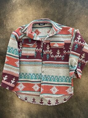 Blue B Women's Aztec Button-Down Shirt Jacket - Rust, Teal & Cream